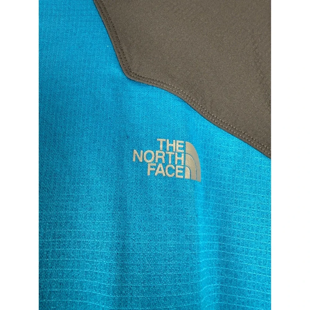 The North Face Hoodie Mens XL Blue Grey Grid Fleece Pullover Hiking Activewear